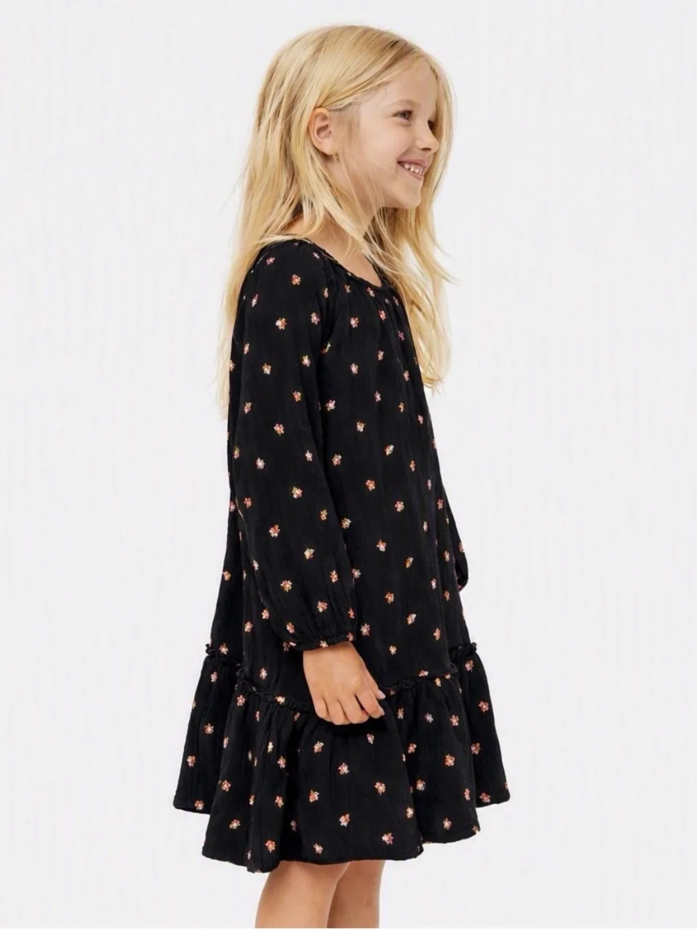 H&M Kids Floral Pink Dark Grey Dress Cotton Size 5